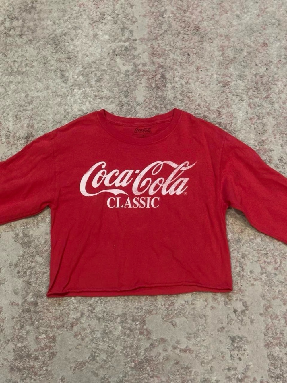 Vintage Red Coca Cola Classic Cropped Long Sleeve Shirt Size S